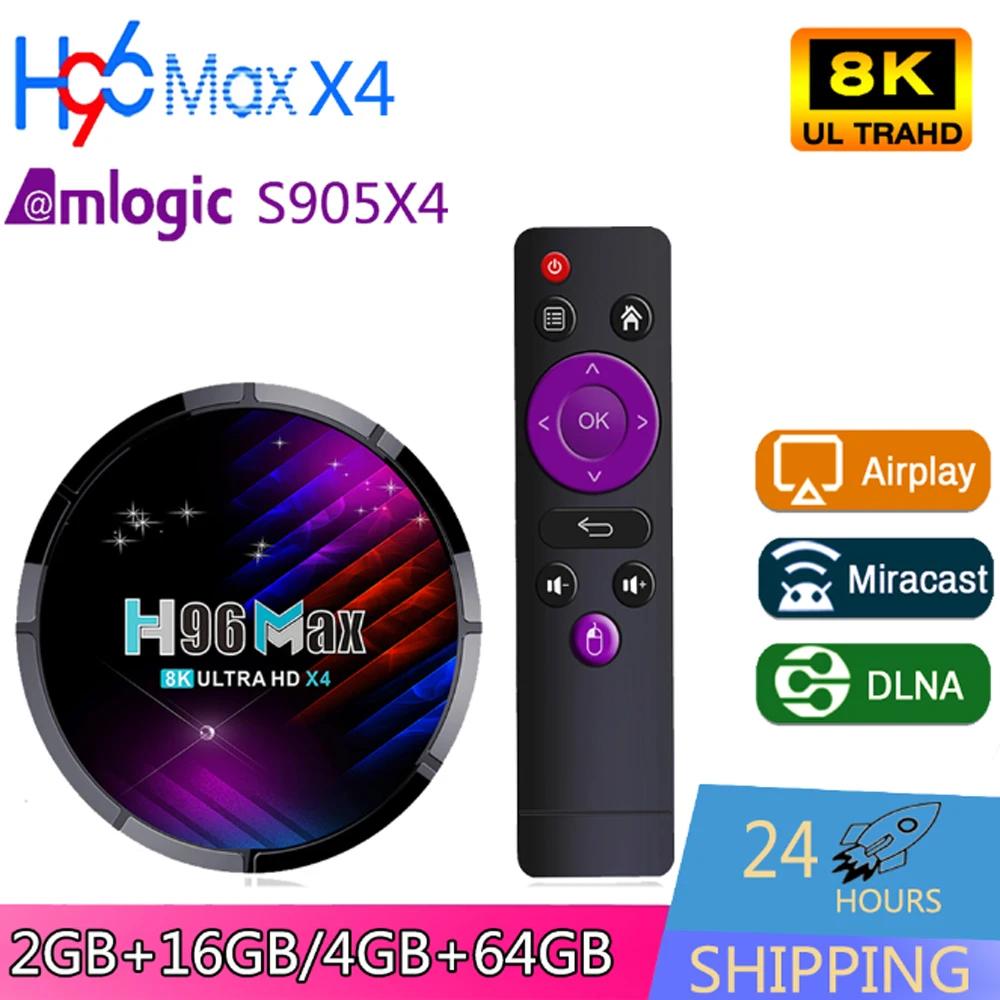 H96 MAX X4 Ʈ TV ڽ, Amlogic S905X4 2.4G  5G  , BT4.0 ȵ̵ 11.0 AV1 8K ̴ 1000M HD2.1 Ʈ HD  ڽ
